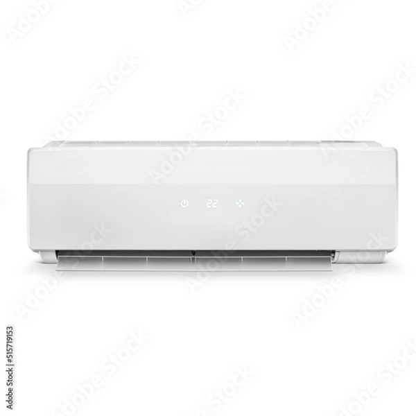 Fototapeta Front view of a white modern air conditioner, isolated on white