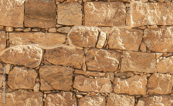 Fototapeta detail of the limestone wall of the Nabaean fortress in Wadi Nahal Nekarot on the Spice Route in Israel showing the reconstructed area above the original