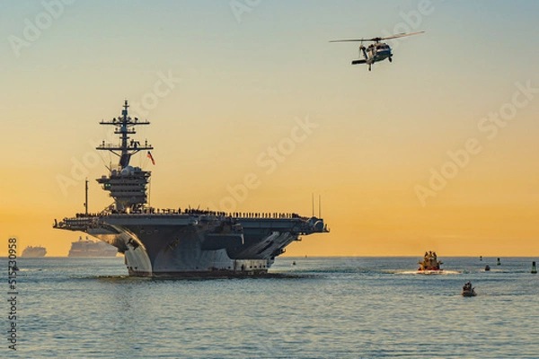 Fototapeta The USS Carl Vinson returning from deployment into San Diego Harbor, California.