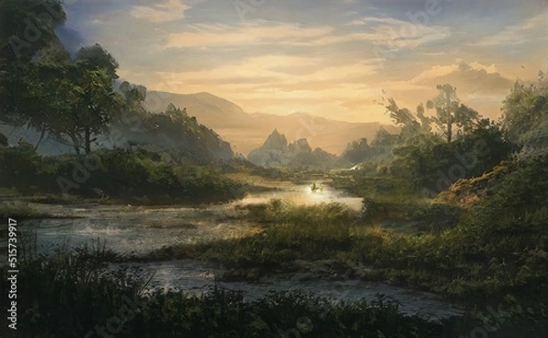 Obraz fantasy background, beautiful acrylic painting, stylized painting, unusual fantasy landscape, landscape painting, abstract landscape 3d render