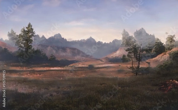 Obraz fantasy background, beautiful acrylic painting, stylized painting, unusual fantasy landscape, landscape painting, abstract landscape 3d render