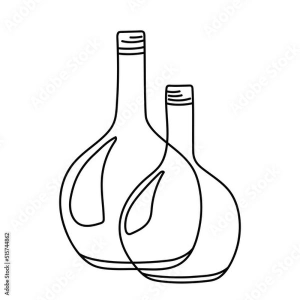 Obraz Vector illustration of a glass bottles in the doodle style isolated on a white background.