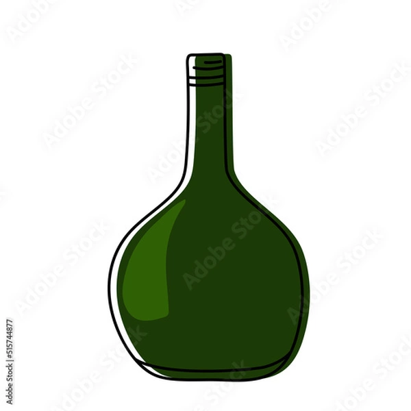 Obraz Hand drawn green glass bottle for wine isolated on a white background. Vector illustration.