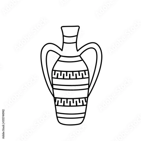 Obraz Vector illustration of a clay jug with greek ornament in the doodle style isolated on a white background.