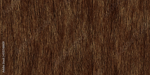 Obraz Seamless tree bark background texture closeup. Tileable panoramic natural wood oak, fir or pine forest woodland surface pattern. Rustic detailed dark reddish brown wallpaper backdrop. 3D rendering..