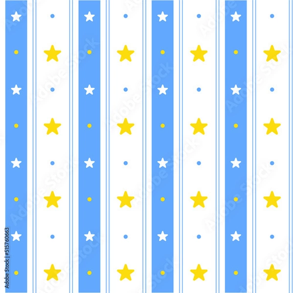 Fototapeta Yellow Blue Pastel Star Shining Sparkle Sky Vertical Line Stripe Dot Dash Line Circle Seamless Pattern Vector Illustration Tablecloth, Picnic mat wrap paper, Mat, Fabric, Textile, Scarf
