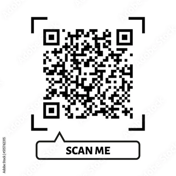 Obraz Scan me QR code design. QR code for payment, text transfer with scan me button. Vector illustration isolated in white background