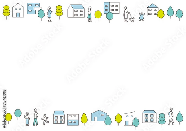 Obraz 戸建ての住宅街と暮らす人々のフレーム