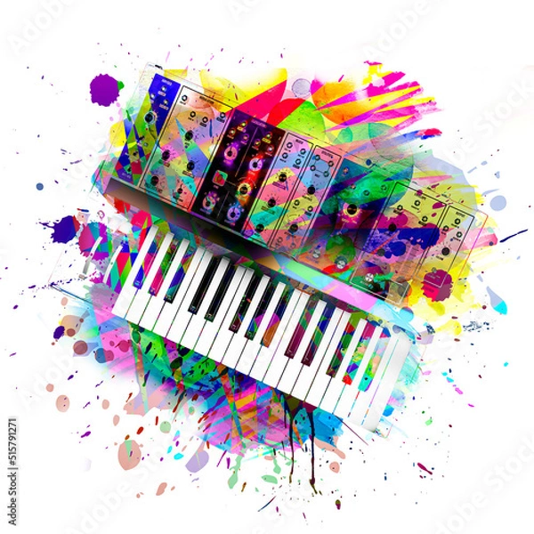 Obraz colorful music background with synthesizer, top view