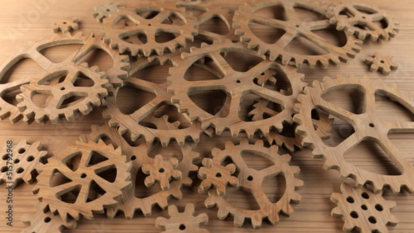 Obraz Wooden gears. 3D render.