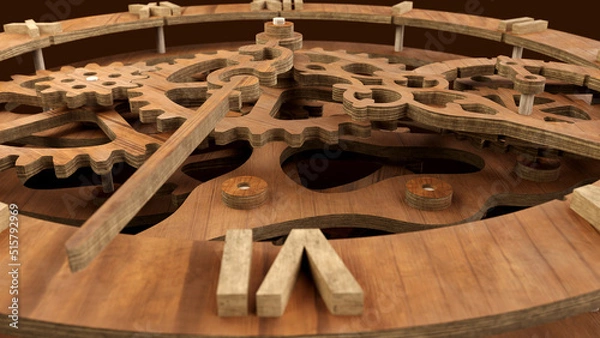 Obraz Wooden clockwork mechanism. 3D render.