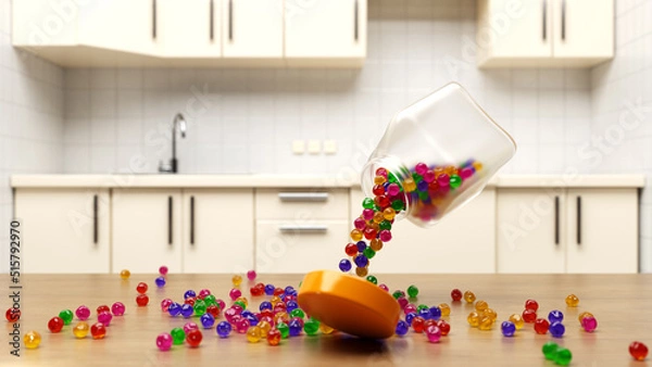 Obraz Candyes scattered from a glass jar. 3D render.