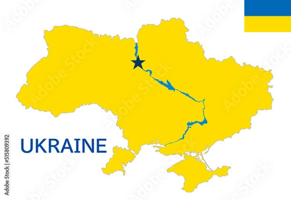 Fototapeta ウクライナの地図と国旗、首都、シンボル