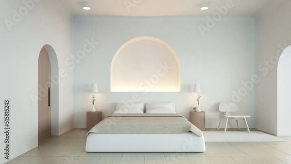 Obraz White Bedroom interior Santorini style - 3D rendering