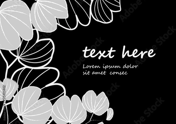 Obraz Beautiful leaf art abstract background vector. Foliage with ink brush texture pattern. Nature, flower, floral, tree, garden concept. For card, poster, banner, template. Rectangle frame illustration.