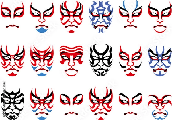 Fototapeta 日本の伝統文化　歌舞伎の化粧　隈取りのセット