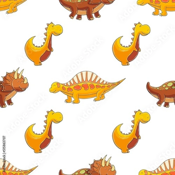 Fototapeta Cute funny dinosaur pattern. Print for cloth design, textile, wrapping paper