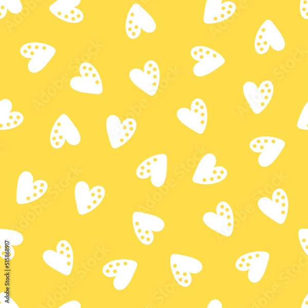Obraz Yellow seamless pattern with white hearts.