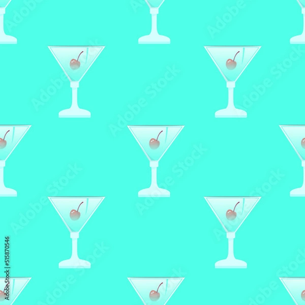 Obraz Blue hawaii cocktail seamless pattern background with cocktail glasses and blue hawaii background. 