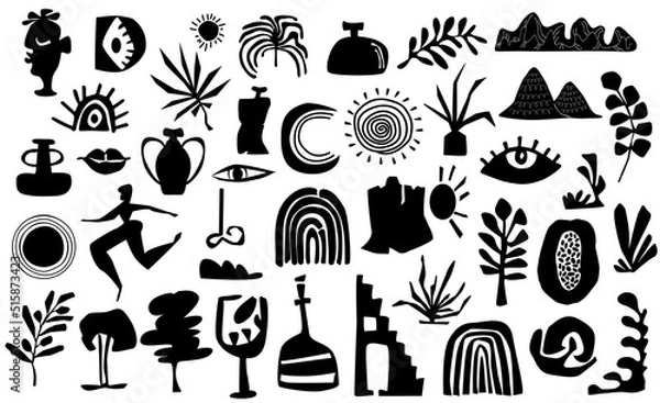 Fototapeta abstract modern art boho style silhouette graphic collection, isolated vector illustration elements shapes set
