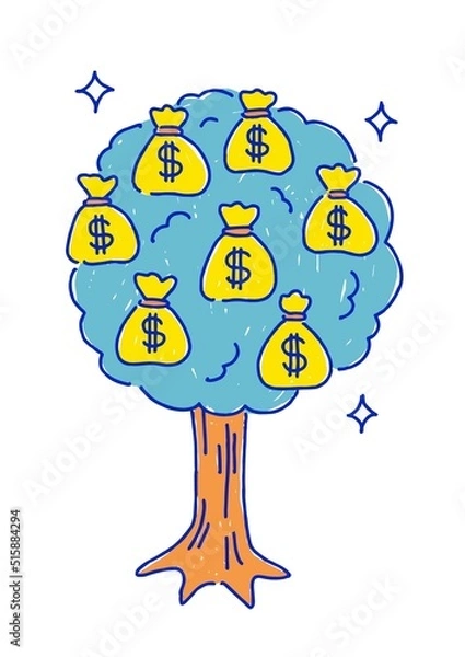 Obraz 金のなる木のイラスト　お金を育てるイラスト
