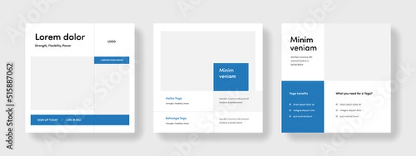 Fototapeta minimal social media templates with place for photos, clean editable square banners, instagram and facebook with minimalistic design