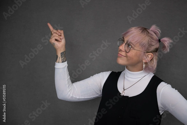 Obraz person pointing up at something