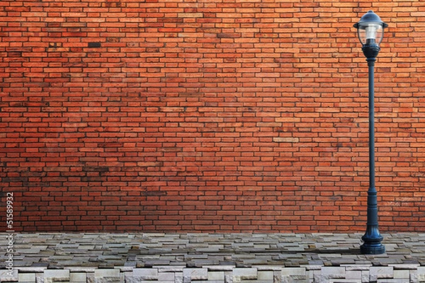 Obraz Lamp post street on brick wall background