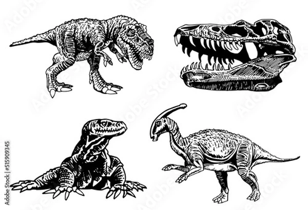 Fototapeta Vector set of dinosaurs and varans , graphical elements isolated on white