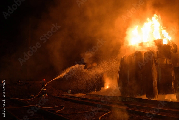 Fototapeta Missile attack on a railway station in the Lviv region