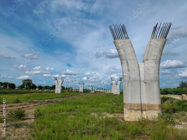 Fototapeta bridge pillar of toll way construction in process