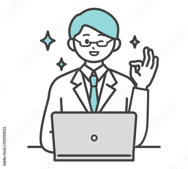 Fototapeta 医療従事者がパソコンを操作するイラスト素材