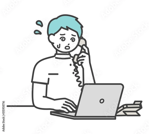 Fototapeta 医療従事者が電話対応するイラスト素材