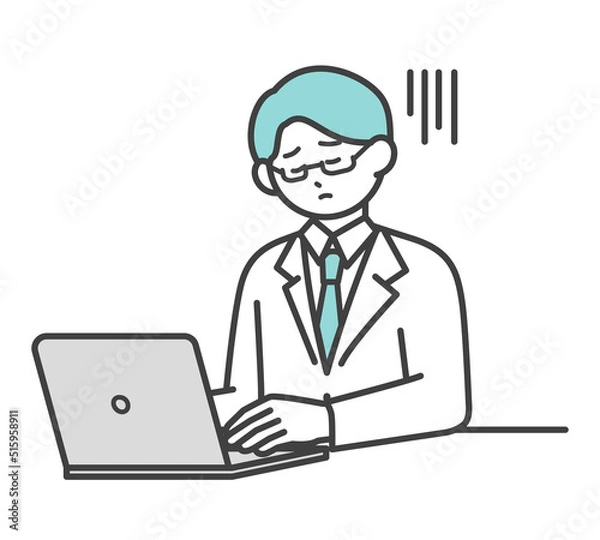 Fototapeta 医療従事者がパソコンを操作するイラスト素材