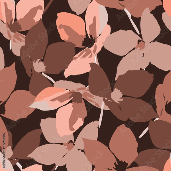 Fototapeta seamless plants pattern background monochrome blooming flowers , greeting card or fabric