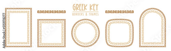 Fototapeta Greek key frames and borders collection. Decorative ancient meander, greece ornamental set, repeated geometric motif. Frames consist from tiny bricks, easy to resize or change frames proportion