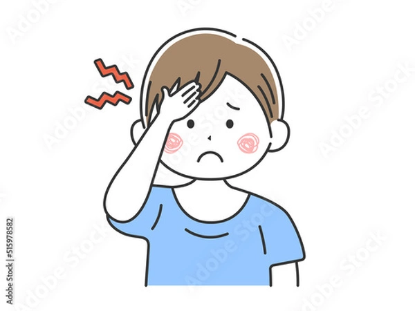 Fototapeta 頭痛がする、私服の男性のイラスト