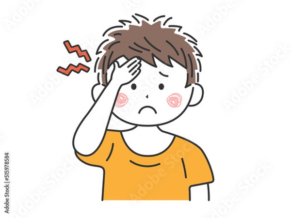 Fototapeta 頭痛がする、私服の男性のイラスト