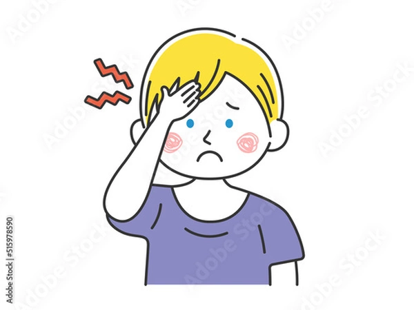 Fototapeta 頭痛がする、私服の白人男性のイラスト