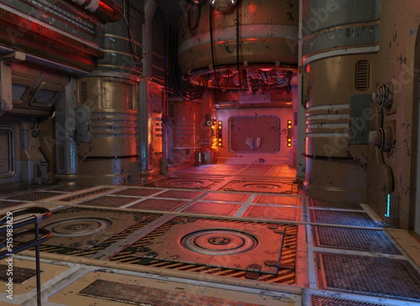 Obraz Futuristic sci-fi space station 3d render