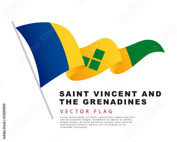Fototapeta The flag of Saint Vincent and the Grenadines hangs on a flagpole and flutters in the wind. Vector illustration