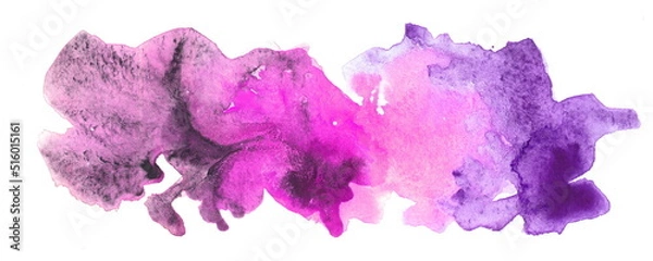 Fototapeta Hand-drawn watercolor illustration. Horizontal violet ink spot with granulation, isolated on a white background.