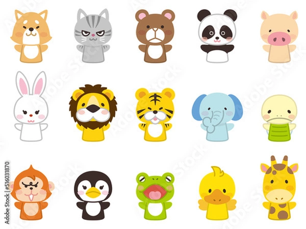 Fototapeta 様々な動物のパペット人形