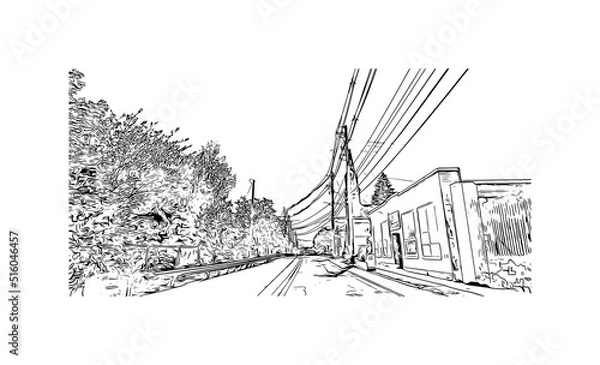 Obraz Building view with landmark of Nashua is a city in southern New Hampshire. Hand drawn sketch illustration in vector.