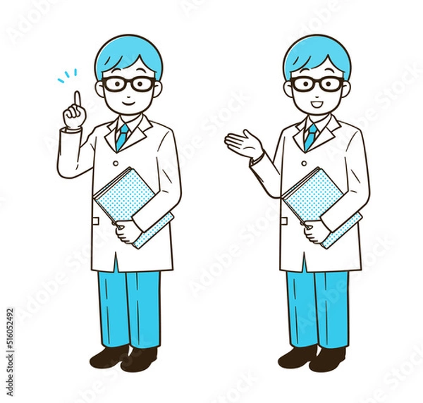 Fototapeta 白衣を着た男性　指差しと案内