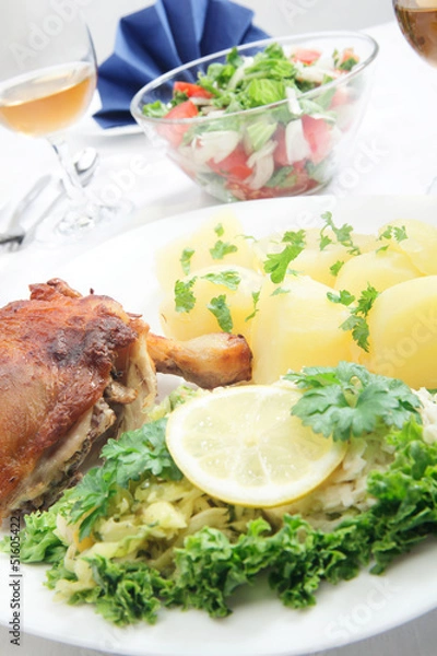 Obraz Roasted chicken breast and boiled potatos