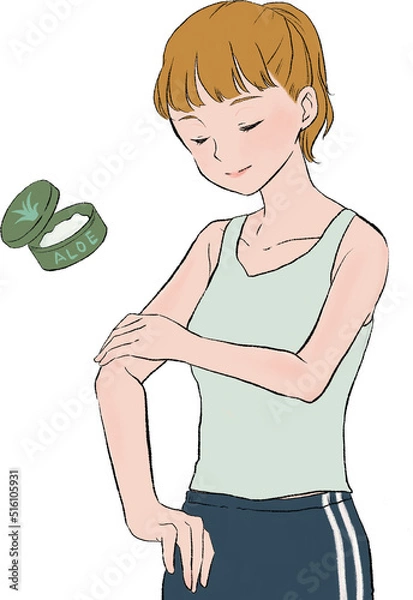 Obraz アロエジェルを塗るポニーテールの女性