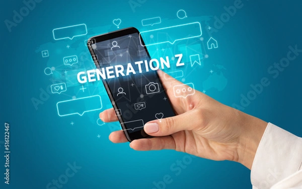 Fototapeta Hand using smartphone with social media concept