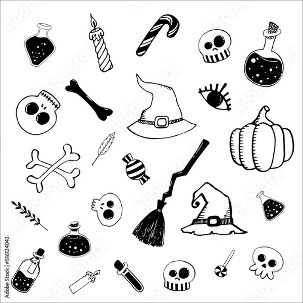 Fototapeta Set of vector Halloween elements, objects and icones.