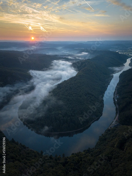 Fototapeta Unique landscape and landmark of the Saarland with a view to Saar river bend in Germany